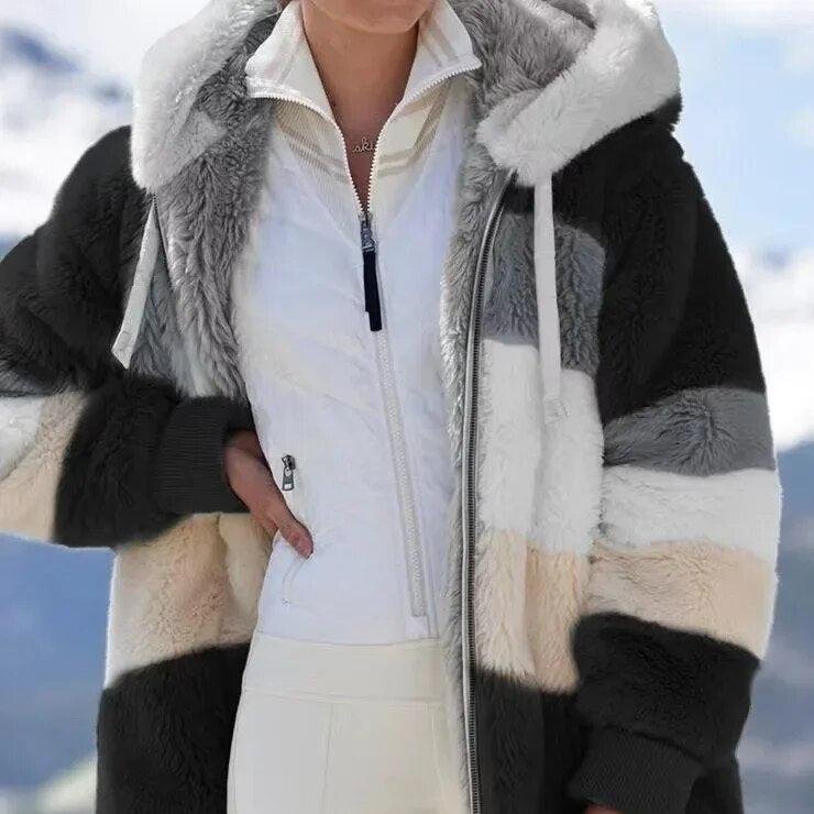Marlowe | Women's Colour-Block Hooded Faux Fur Jacket