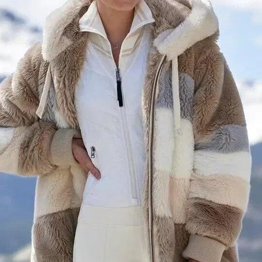 Marlowe | Women's Colour-Block Hooded Faux Fur Jacket