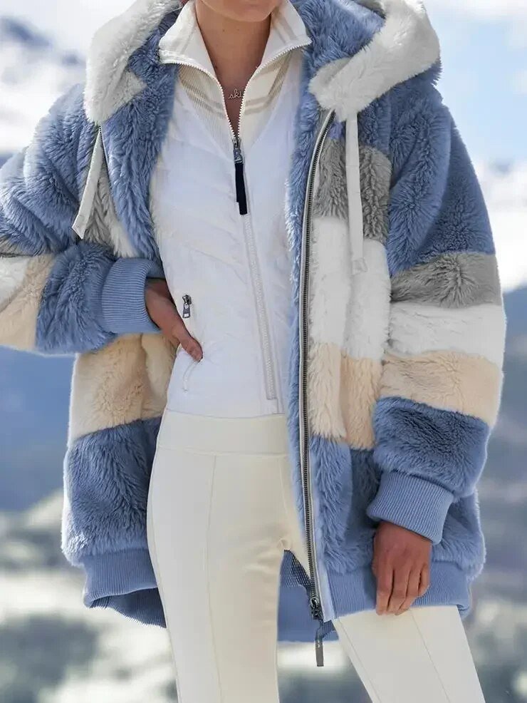 Marlowe | Women's Colour-Block Hooded Faux Fur Jacket