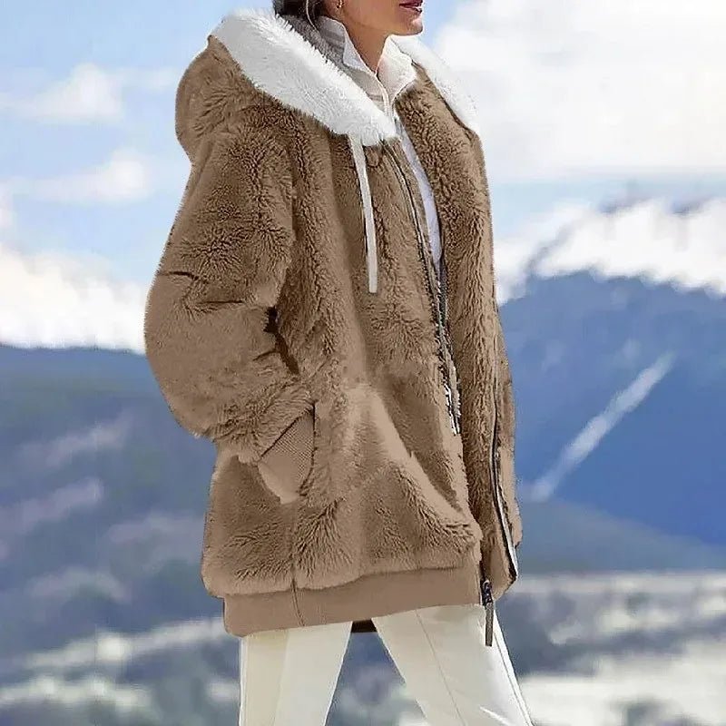 Marlowe | Women's Colour-Block Hooded Faux Fur Jacket