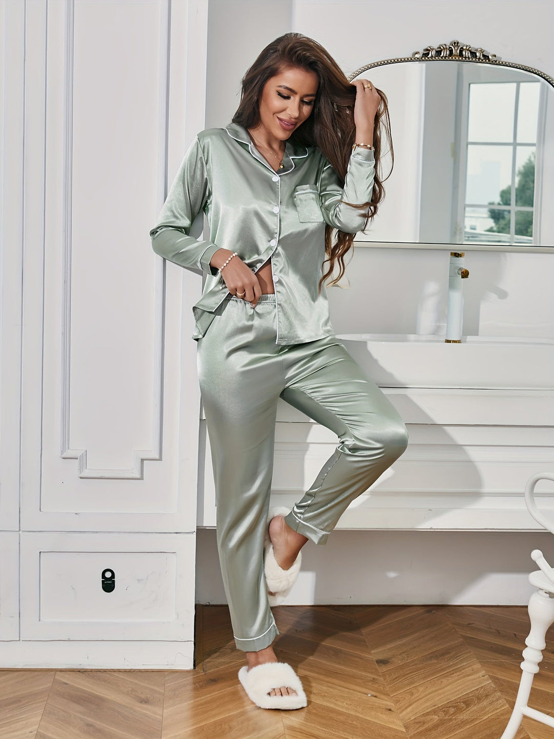 Celeste | Women's Satin-Look Two-Piece Pyjama Set
