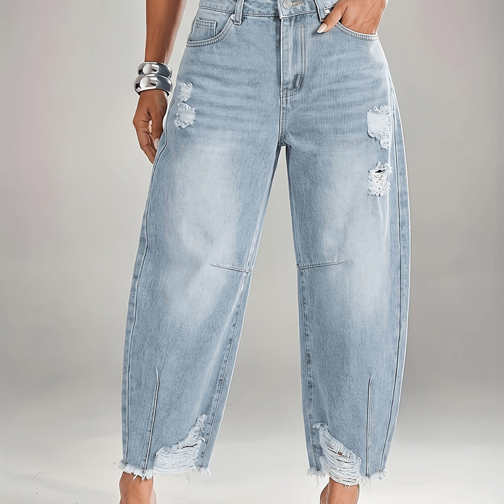 Sophie | Women's Distressed Straight-Leg Cropped Jeans