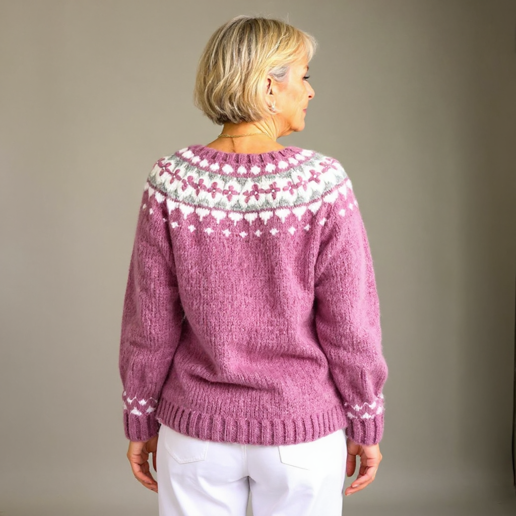 Celeste | Women's Mauve Retro Nordic-Pattern Cardigan