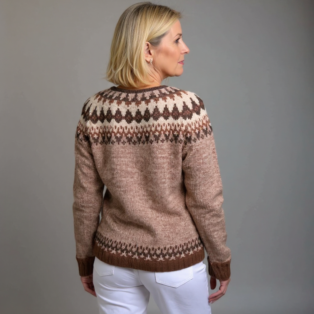 Meredith | Women's Mocha Retro Nordic-Pattern Cardigan