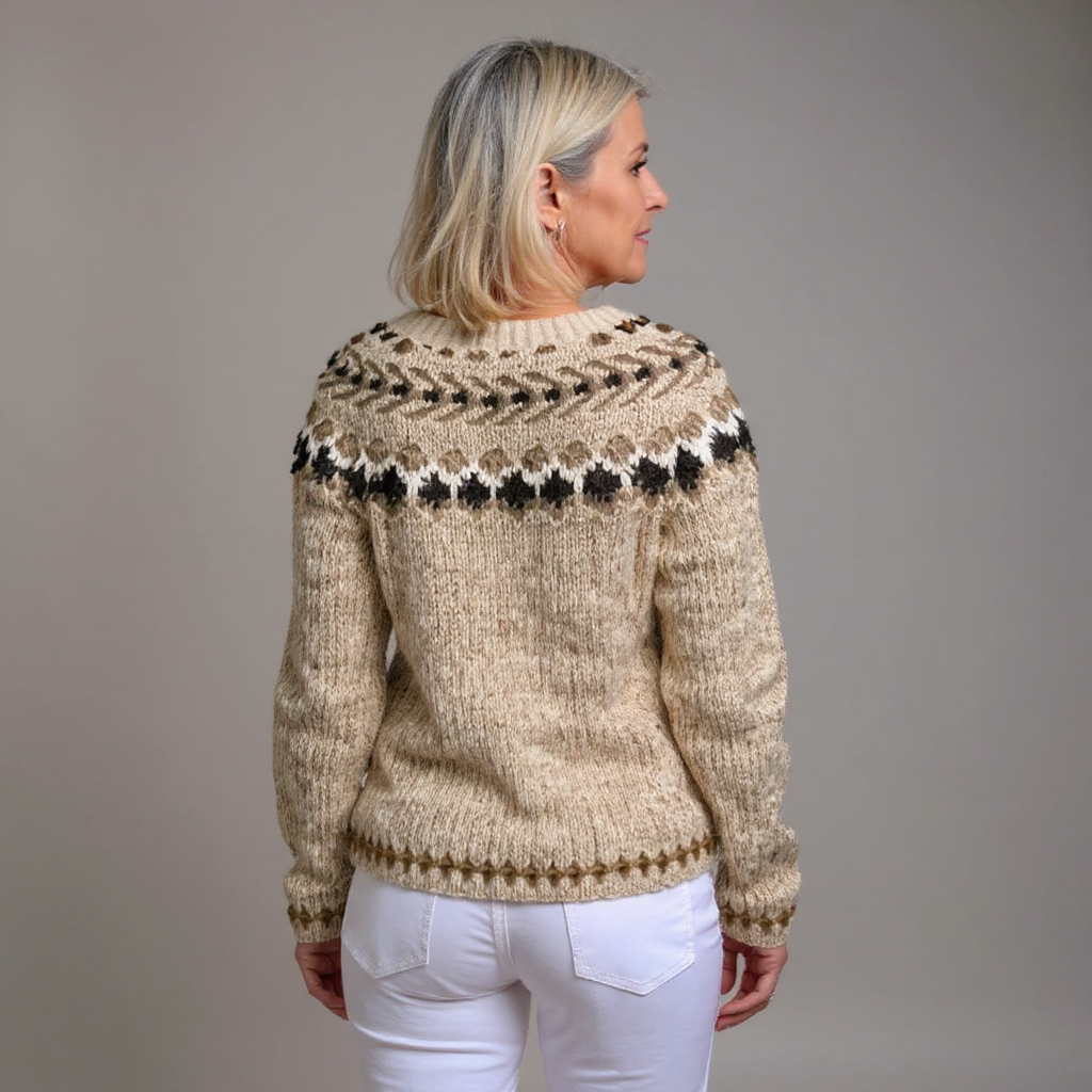 Nell | Women's Beige Nordic-Pattern Cardigan
