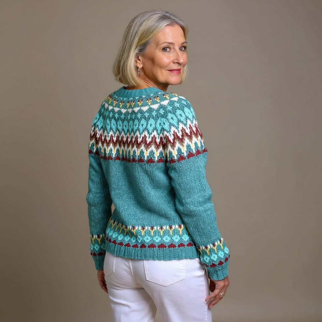 Edwina | Women's Teal Nordic-Pattern Cardigan