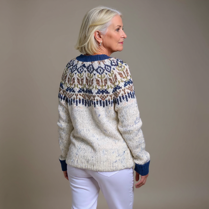 Rosemary | Women's Cream and Navy Nordic-Pattern Cardigan