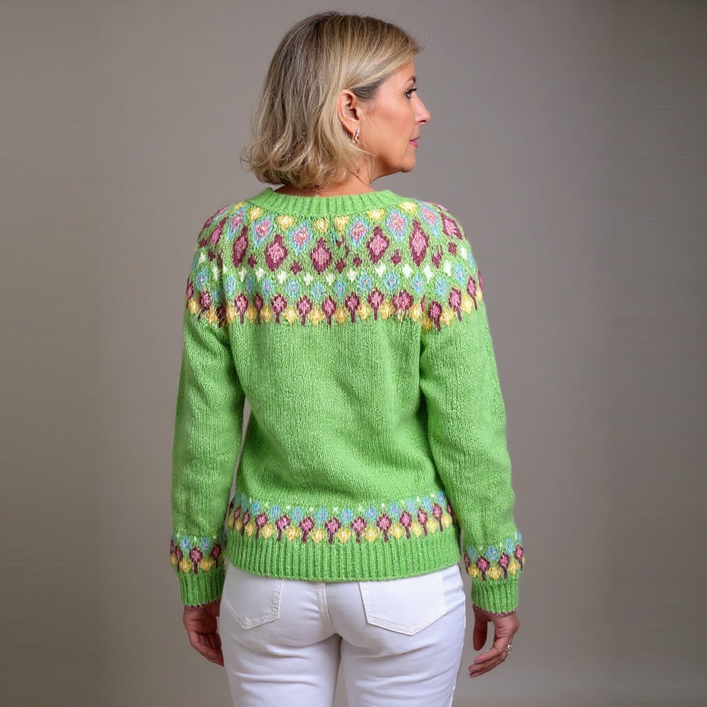 Theodora | Women's Nordic-Pattern Cardigan with Patterned Sleeves