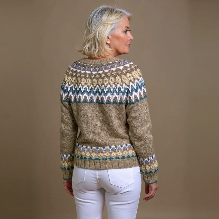 Jessamy | Women's Oatmeal Nordic-Pattern Cardigan