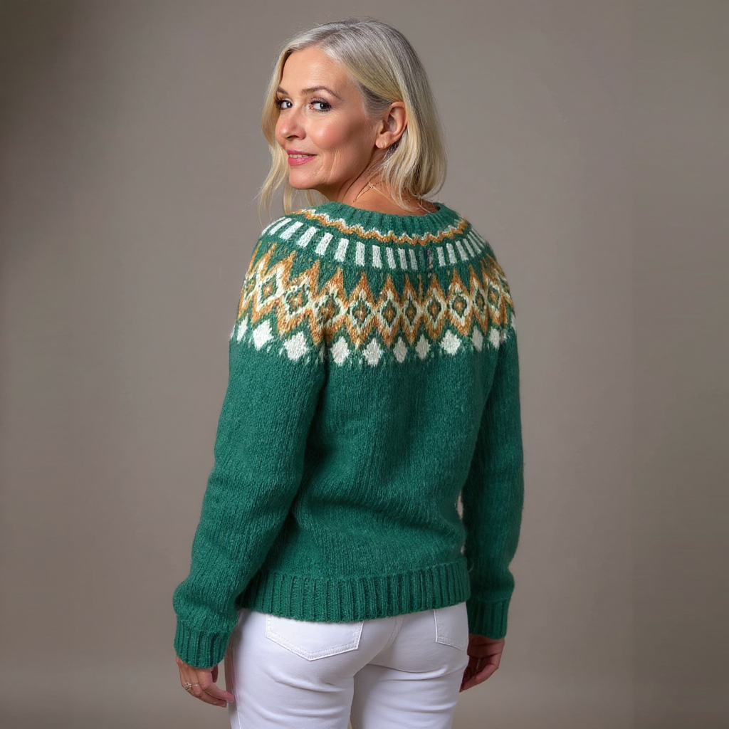 Octavia | Women's Forest Green Nordic-Pattern Cardigan
