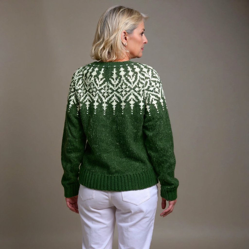 Ida | Women's Bottle Green Nordic-Pattern Cardigan