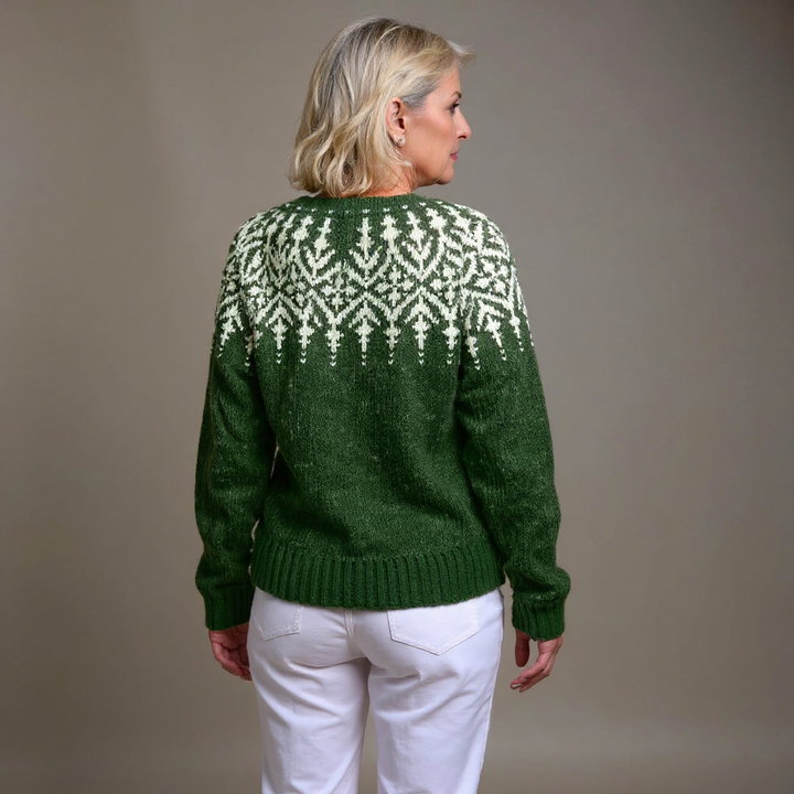 Ida | Women's Bottle Green Nordic-Pattern Cardigan