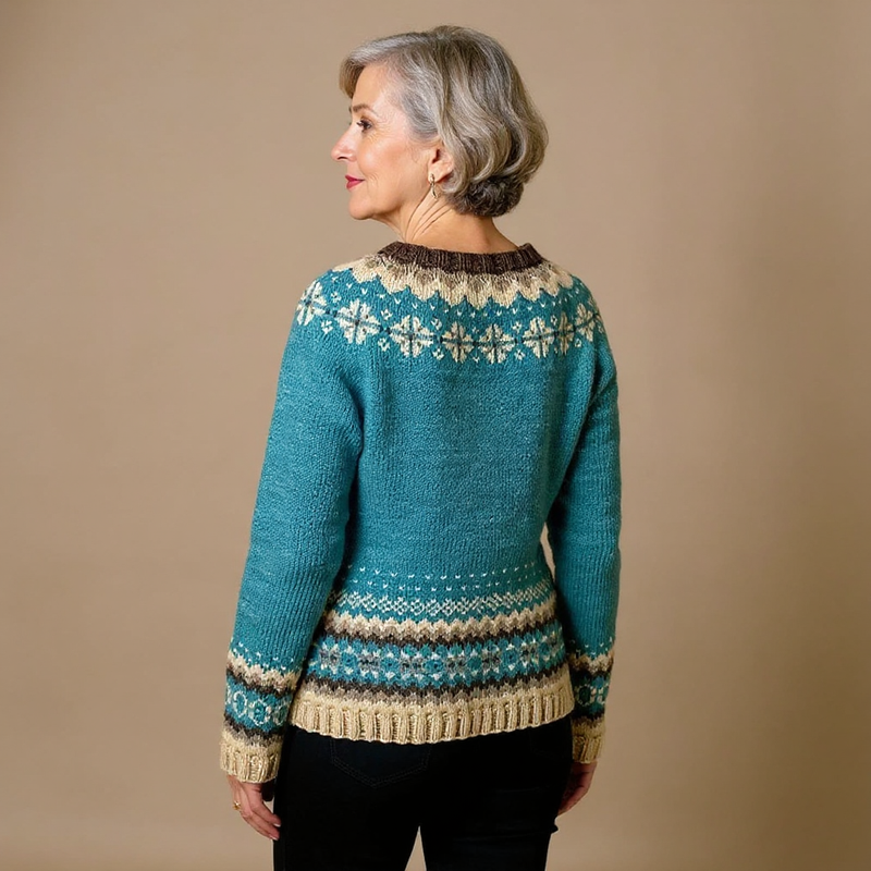 Veronica | Women's Turquoise Nordic-Pattern Cardigan