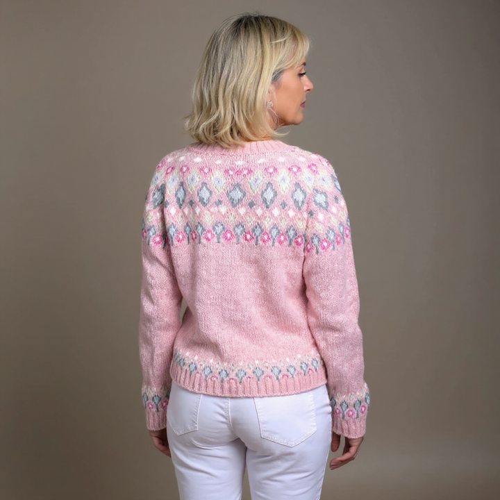 Alberta | Women's Pink Nordic-Pattern Cardigan
