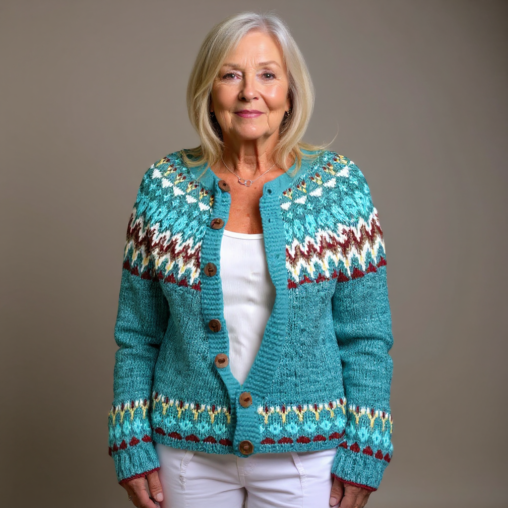 Edwina | Women's Teal Nordic-Pattern Cardigan