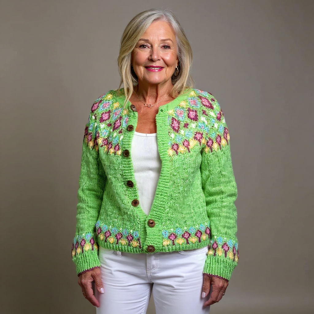 Theodora | Women's Nordic-Pattern Cardigan with Patterned Sleeves