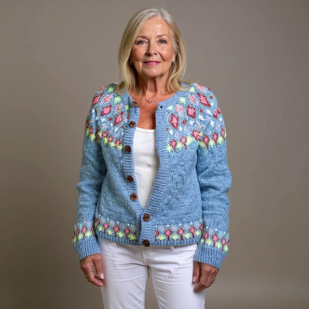 Wren | Women's Light Blue Nordic-Pattern Cardigan