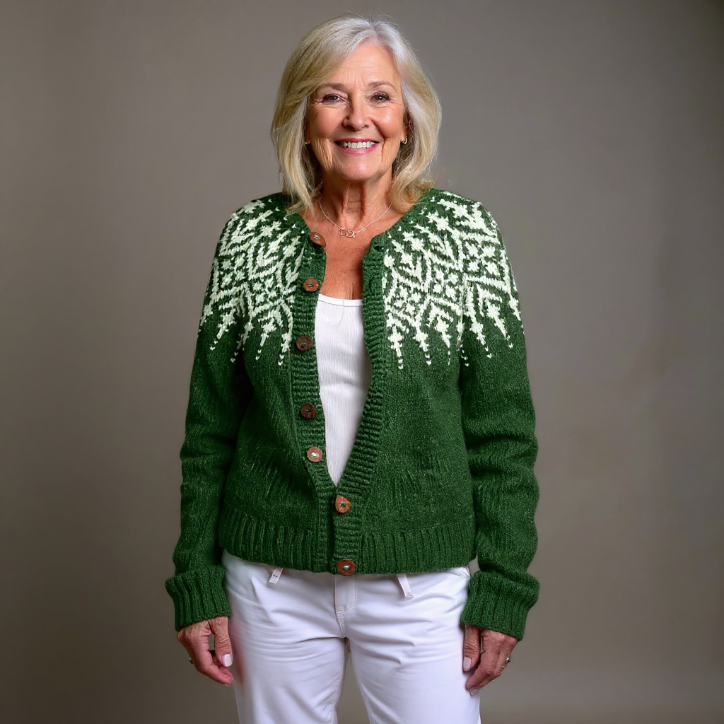 Ida | Women's Bottle Green Nordic-Pattern Cardigan