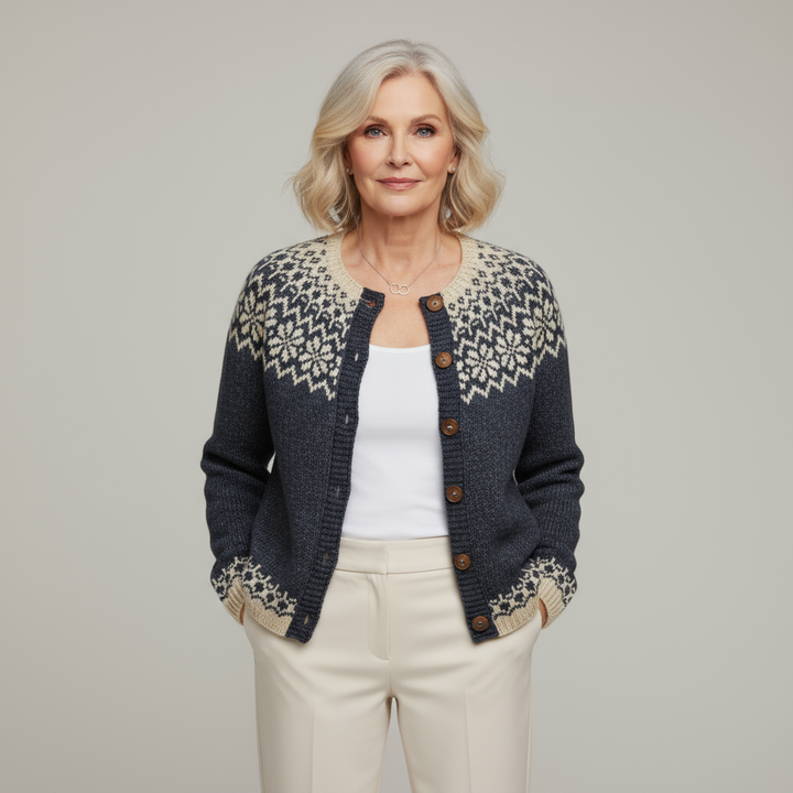 Margot | Women's Vintage-Style Nordic-Pattern Cardigan