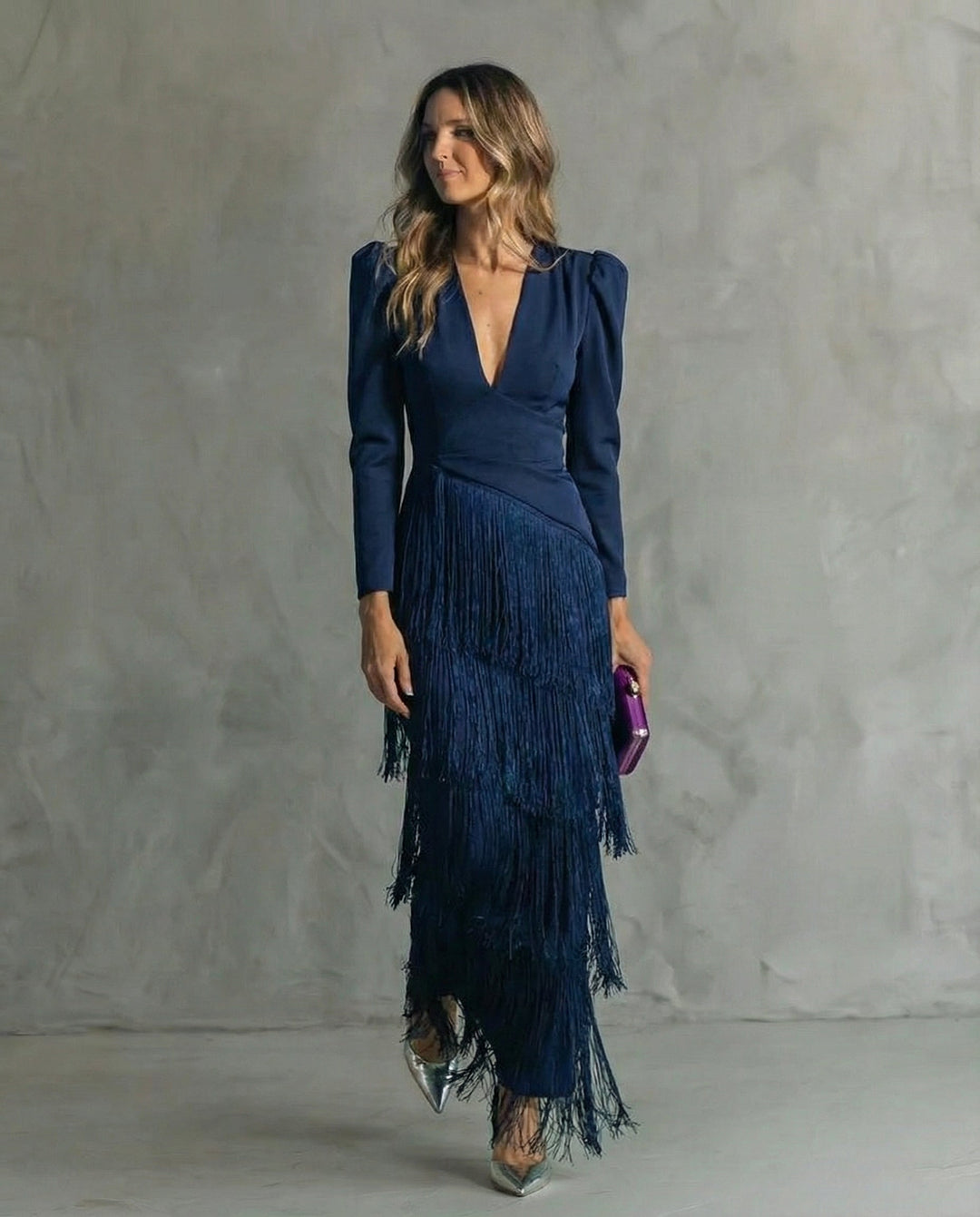 Matilda | Women’s V-Neck Fringe-Sleeve Maxi Dress