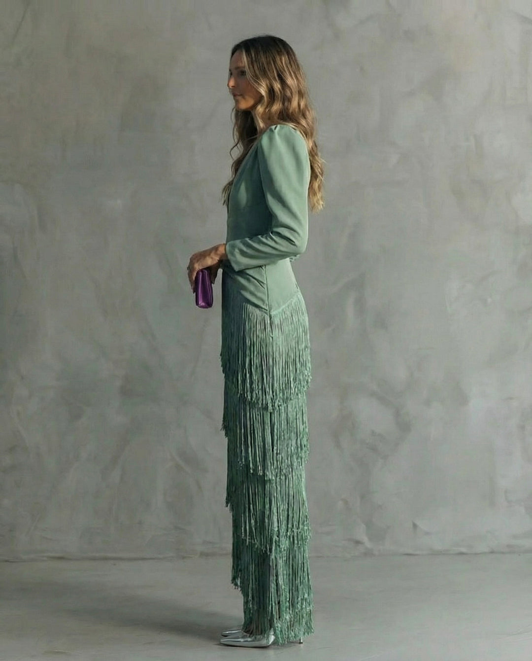Matilda | Women’s V-Neck Fringe-Sleeve Maxi Dress