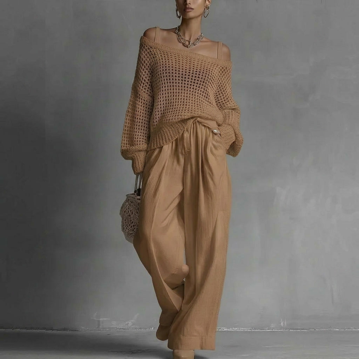 Monica | Women’s Off-Shoulder Two-Piece Trouser Set