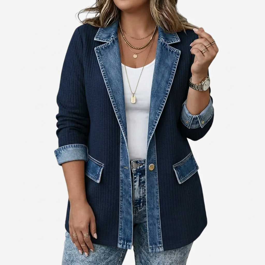 Rowena | Women's Ribbed Knit Jacket with Denim Trim