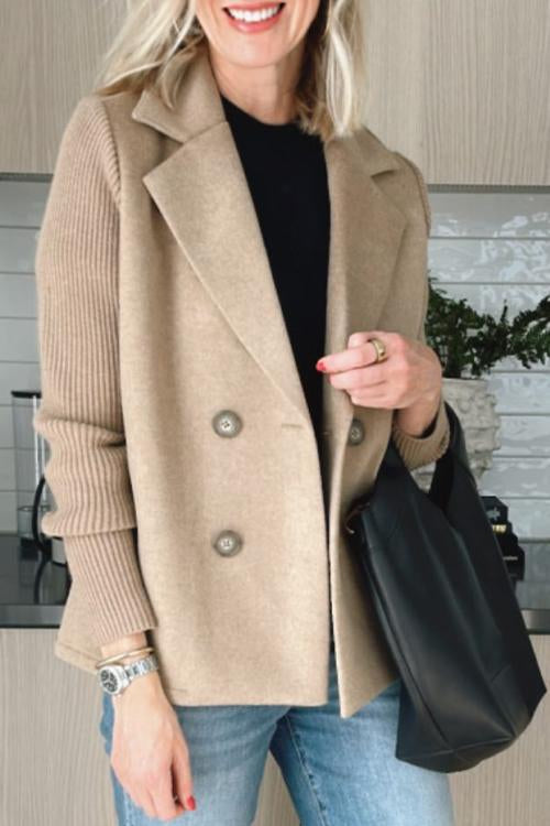 Sienna | Women's Double-Breasted Blazer with Knit Sleeves