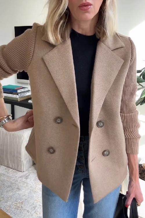 Sienna | Women's Double-Breasted Blazer with Knit Sleeves