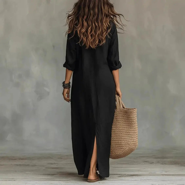 Cressida | Women’s Linen-Blend Button-Front Collared Maxi Shirt Dress