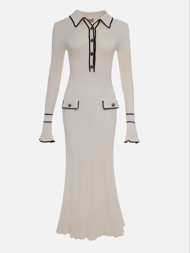 Camille | Women's Contrast Trim Button Midi Dress