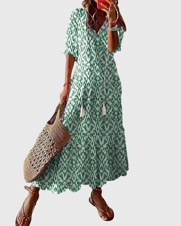 Cordelia | Women’s V-Neck Bohemian Ikat Print Maxi Dress