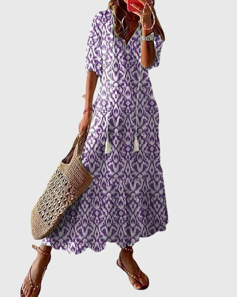 Cordelia | Women’s V-Neck Bohemian Ikat Print Maxi Dress