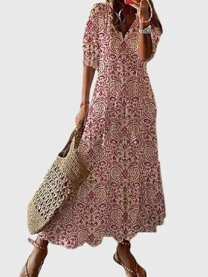 Cordelia | Women’s V-Neck Bohemian Ikat Print Maxi Dress