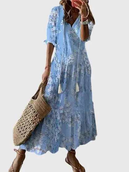 Cordelia | Women’s V-Neck Bohemian Ikat Print Maxi Dress