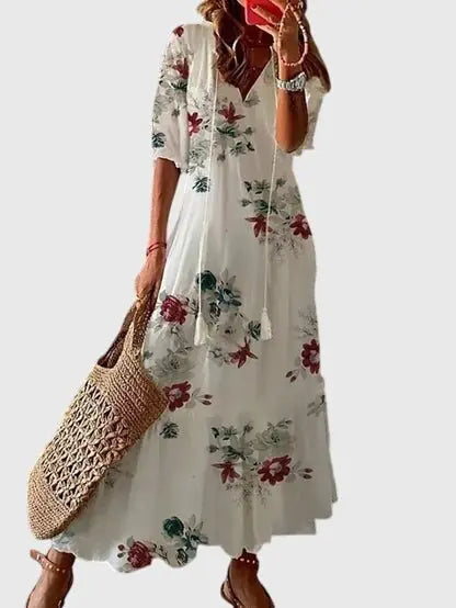 Cordelia | Women’s V-Neck Bohemian Ikat Print Maxi Dress