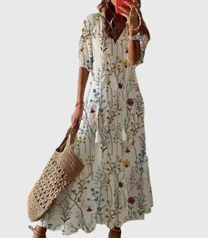 Cordelia | Women’s V-Neck Bohemian Ikat Print Maxi Dress