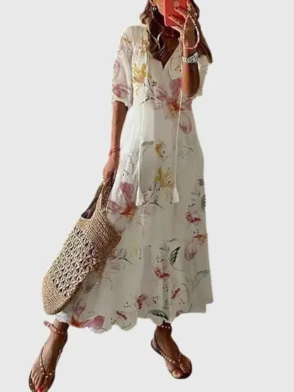 Cordelia | Women’s V-Neck Bohemian Ikat Print Maxi Dress