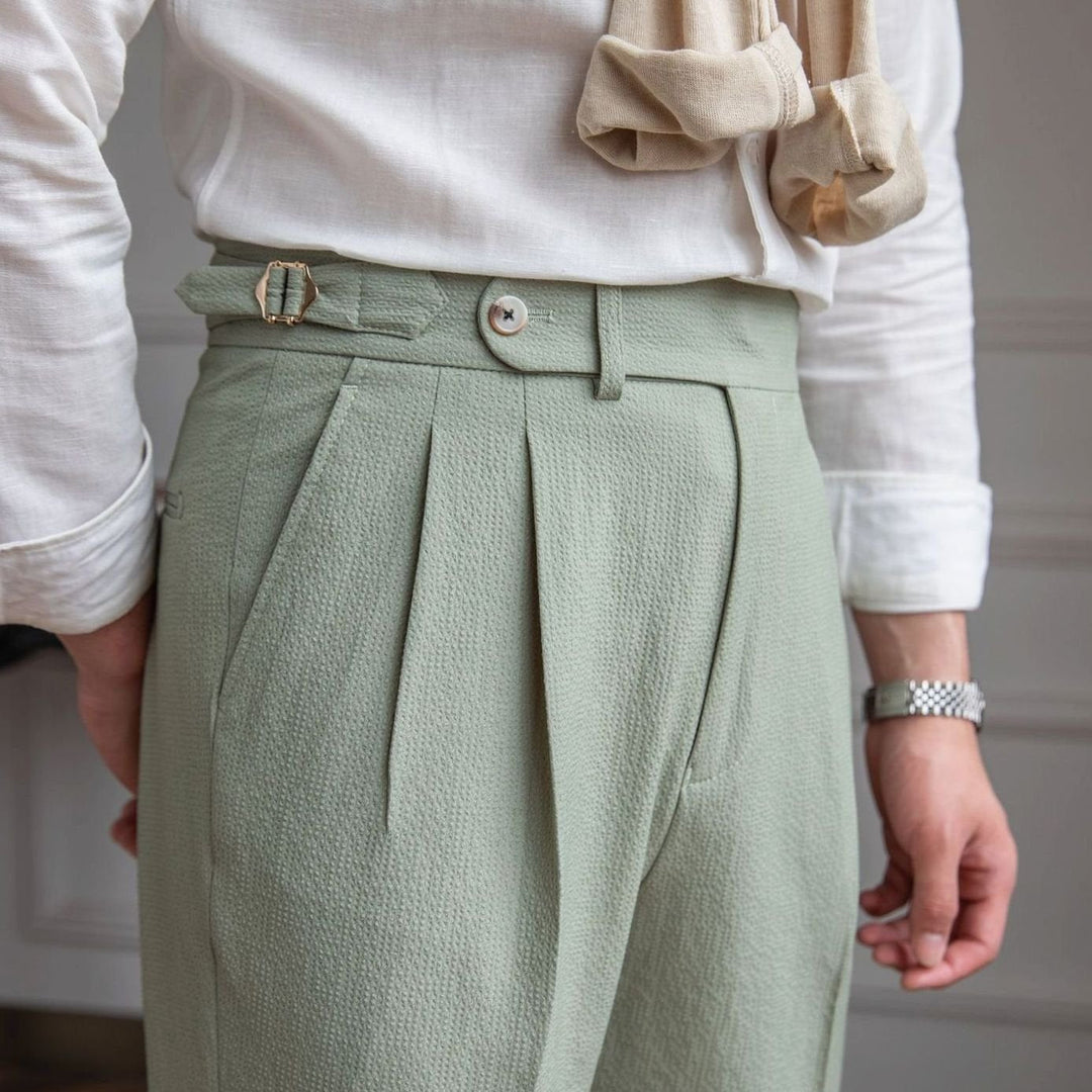Men's Tailored High-Waist Pleated Trousers Cuffed Hem