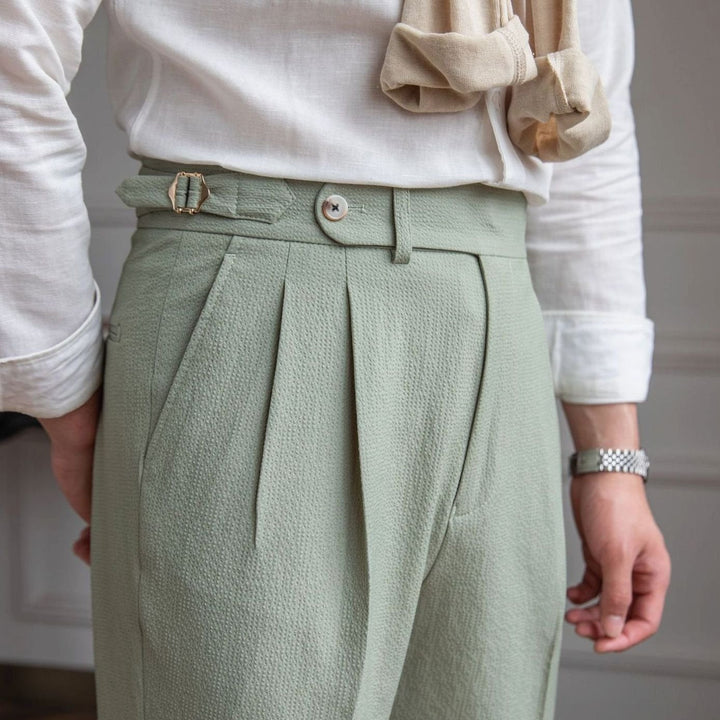 Men's Tailored High-Waist Pleated Trousers Cuffed Hem