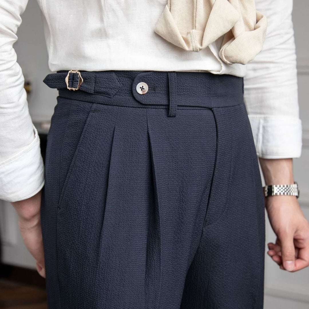 Men's Tailored High-Waist Pleated Trousers Cuffed Hem