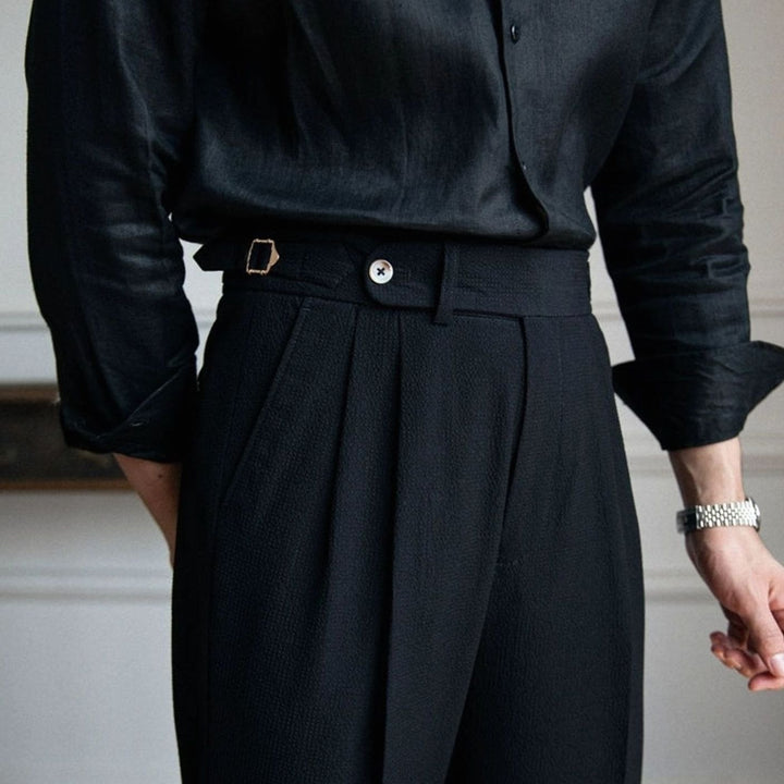 Men's Tailored High-Waist Pleated Trousers Cuffed Hem