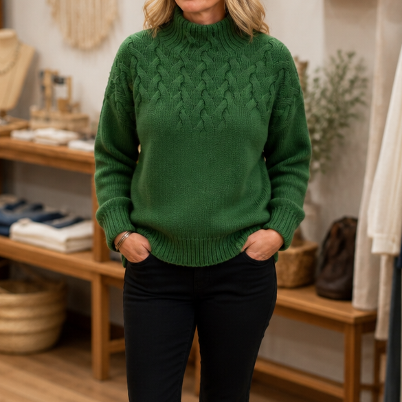 Hermione | Women's Braided Cable-Knit Turtleneck Sweater