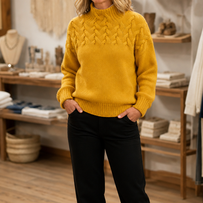 Hermione | Women's Braided Cable-Knit Turtleneck Sweater