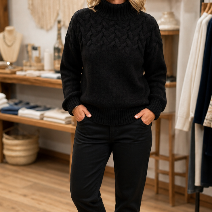 Hermione | Women's Braided Cable-Knit Turtleneck Sweater