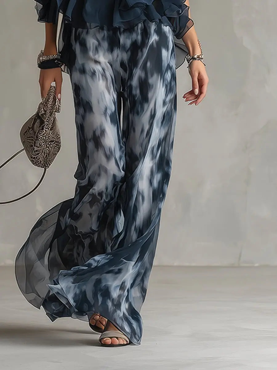 Lilibet | Women’s Halter Ruffle Top & Abstract Wide-Leg Trouser Set