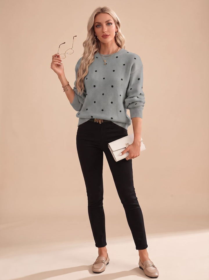 Nina | Women's Polka Dot Round-Neck Long-Sleeve Knit Sweater