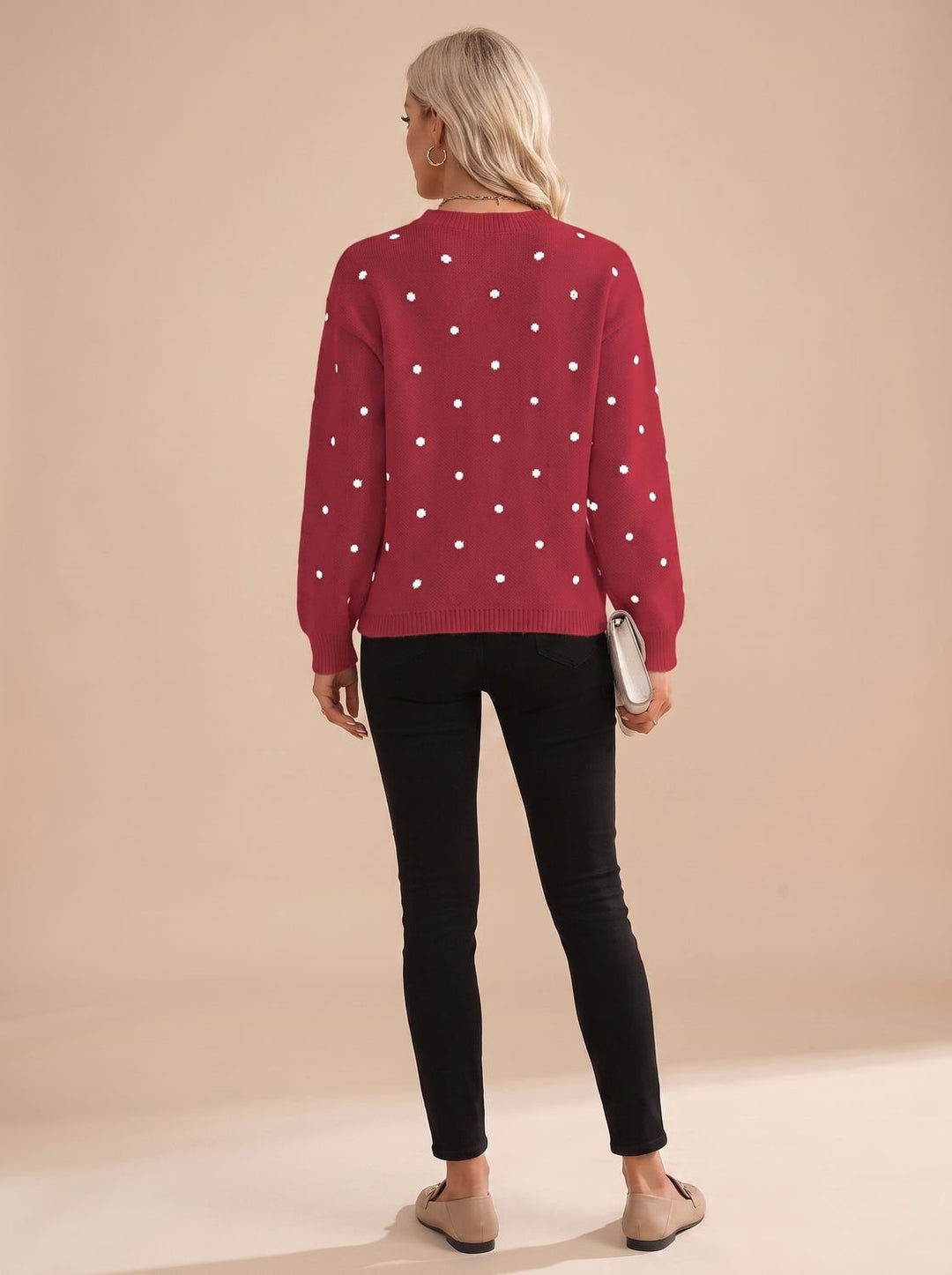 Nina | Women's Polka Dot Round-Neck Long-Sleeve Knit Sweater