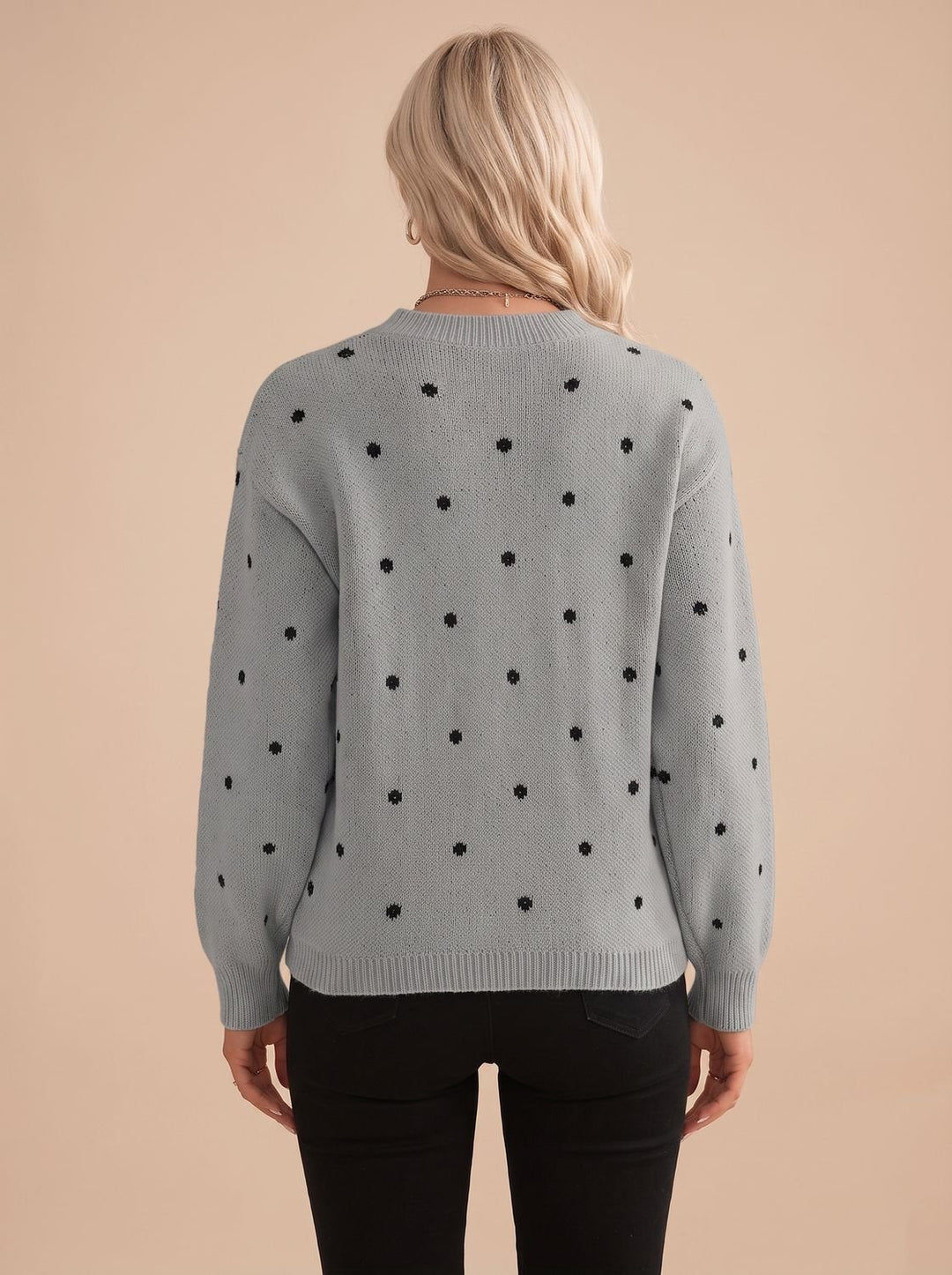 Nina | Women's Polka Dot Round-Neck Long-Sleeve Knit Sweater