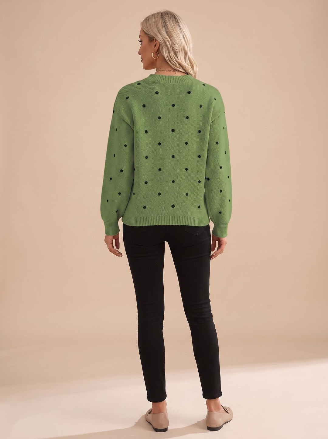 Nina | Women's Polka Dot Round-Neck Long-Sleeve Knit Sweater